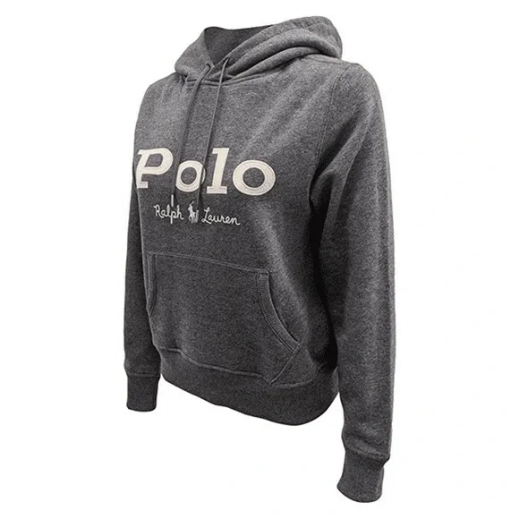 Polo Ralph Lauren Logo Letter Pullover Hoodie Grey Cotton Blend SZ